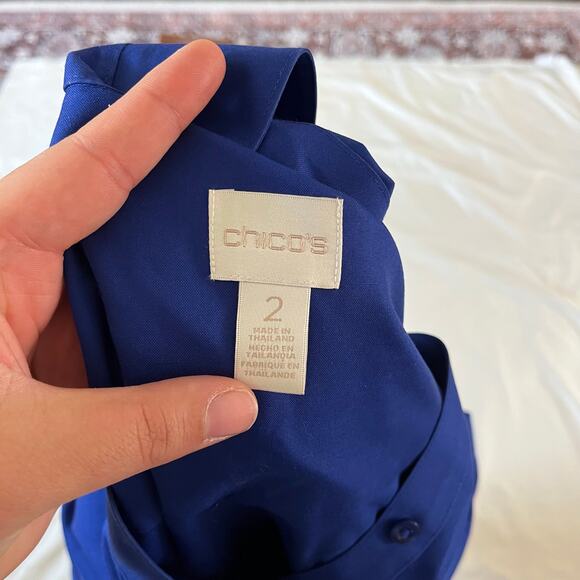 Chicos Blue Cotton Button Up Shirt Sz 2/M Work Office Career - Picture 5 of 7